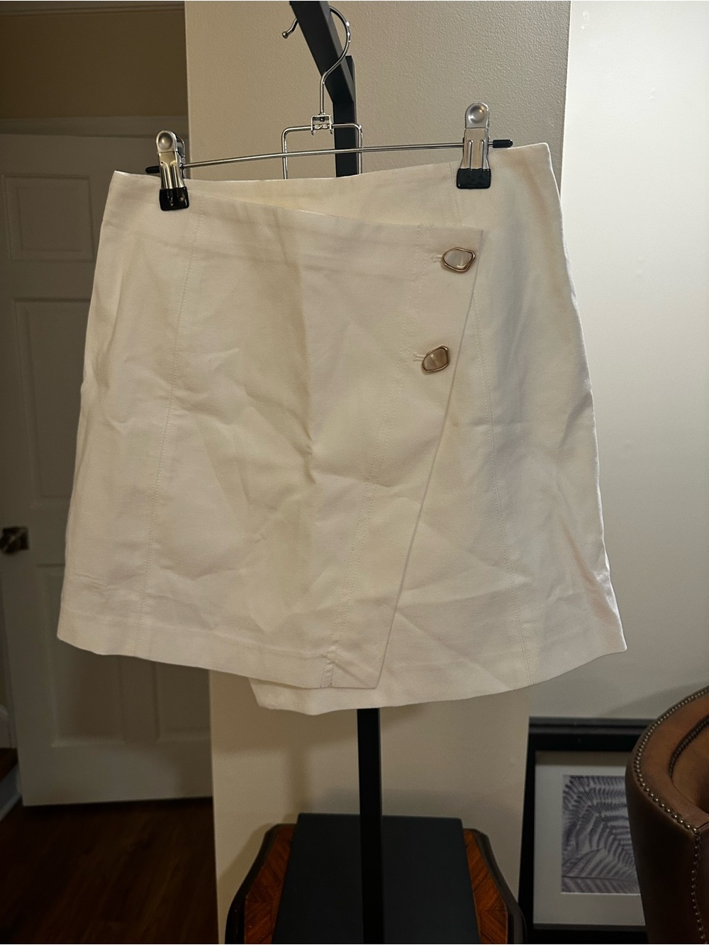 Commense White Mini Skirt with Gold Ring Detail